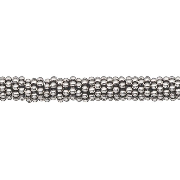 Bead, antiqued sterling silver, 6x1mm beaded rondelle. Sold per 1/4 troy ounce pkg, approximately 30-35 beads. image number 0