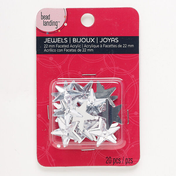 Flat back, acrylic, clear, 20x20mm-21x21mm faceted star. Sold per pkg of 20. image number 0
