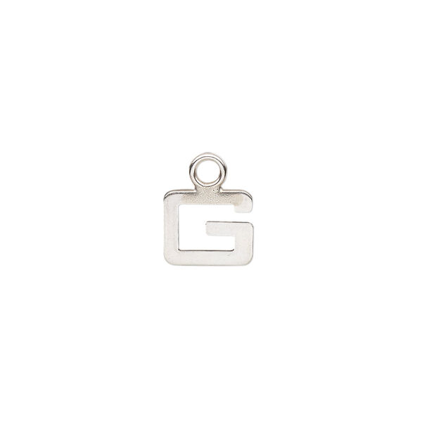 Charm, sterling silver, 9x8mm single-sided modern square alphabet letter G. Sold individually. image number 0