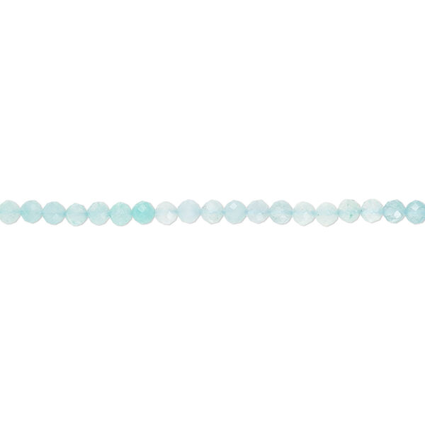 Bead, aquamarine (heated), 2.5mm hand-cut faceted round, B grade, Mohs hardness 7-1/2 to 8. Sold per 15-1/2" to 16" strand. image number 0