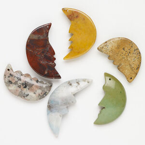 Multi-gemstone 1pkg6, top-drilled puffed / flat freeform, focal mix 36x22mm-49x30mm