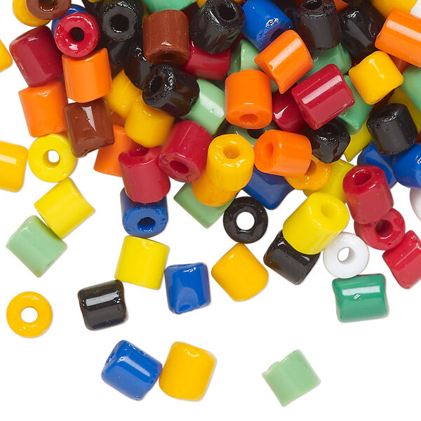 Bead, glass, opaque mixed colors, 5.5x5mm round tube. Sold per 50-gram package. image number 0