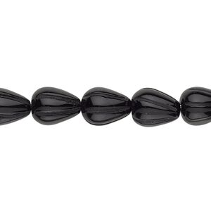 Black onyx 1pkg1, fluted teardrop bead 15.5-16 inch 10x8mm