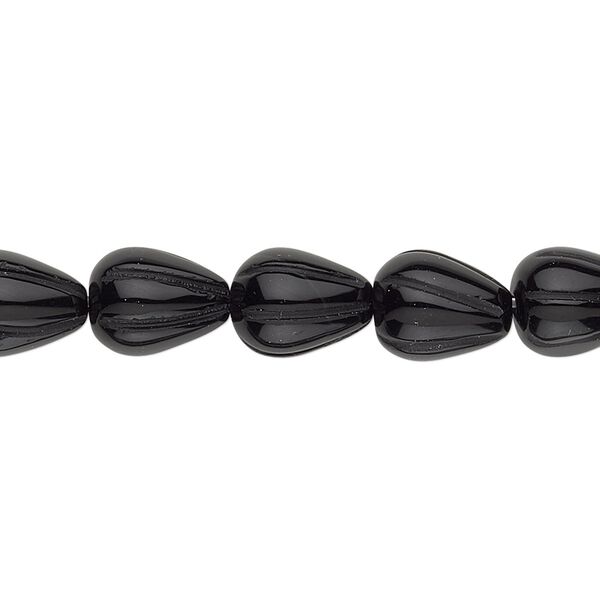 Black onyx 1pkg1, fluted teardrop bead 15.5-16 inch 10x8mm image number 0