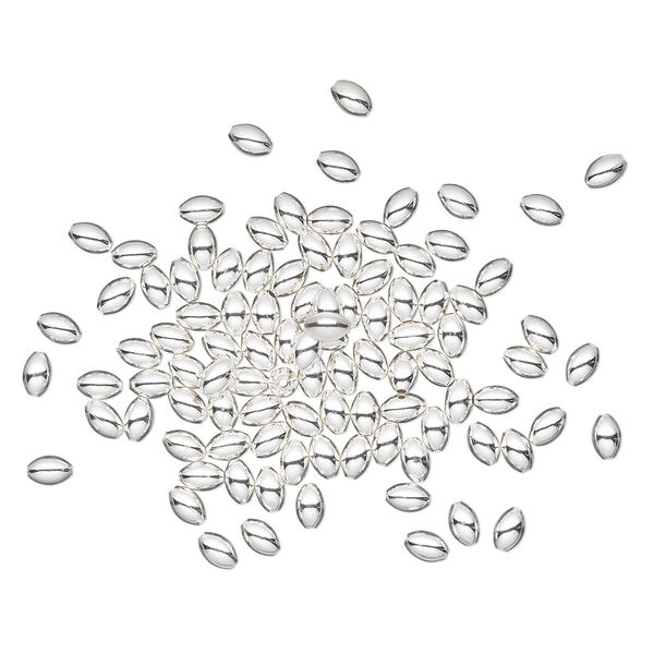 Bead, sterling silver, 5x3mm smooth oval. Sold per pkg of 10. image number 0