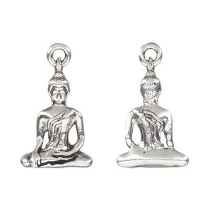 Drop, antique silver-plated pewter (tin-based alloy), 22x15mm 3D Buddha. Sold individually.