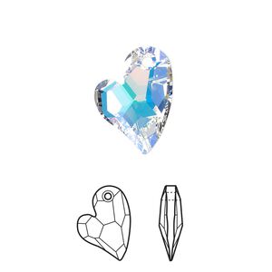 Drop 48pk crystal AB, Swarovski® 17x13mm pendant asymmetrical heart 6261