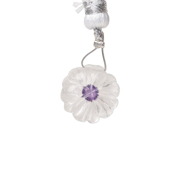 Quartz crystal / amethyst 1pkg1, top-drilled hand-cut 1sided carved flower bead natural, 14mm image number 1