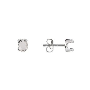 Earstud 1pkg4 Snap-Tite® sterling silver, 6x4mm oval 4-prong setting / earnuts, 2 pair