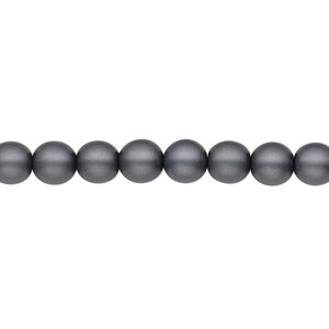 Bead, Czech pearl-coated glass druk, opaque matte dark grey, 6mm round. Sold per 15-1/2" to 16" strand.