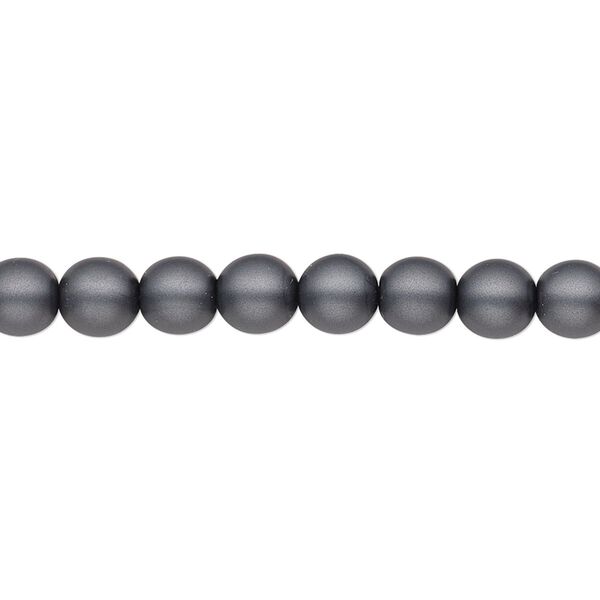 Bead, Czech pearl-coated glass druk, opaque matte dark grey, 6mm round. Sold per 15-1/2" to 16" strand. image number 0