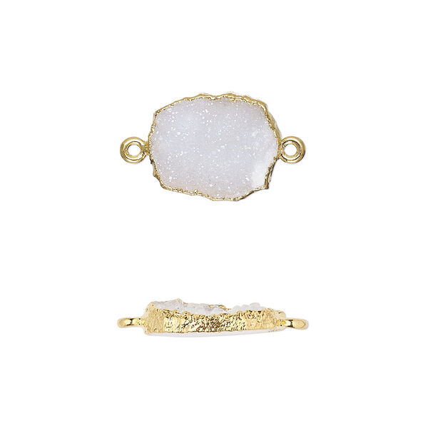 Link, electro-coated druzy agate (natural) / gold-plated sterling silver loops / copper- and gold-plated rim, 13x12mm-15x14mm freeform rectangle. Sold per pkg of 2. image number 0
