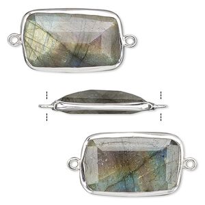 Link, labradorite (natural) and sterling silver, 22x13mm two-sided faceted rectangle. Sold per pkg of 2.