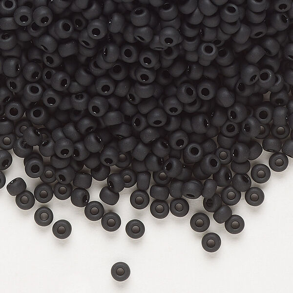 Seed bead, Miyuki, glass, pkg/50g, #8 rocaille, opaque matte black, (RR-401F). image number 0