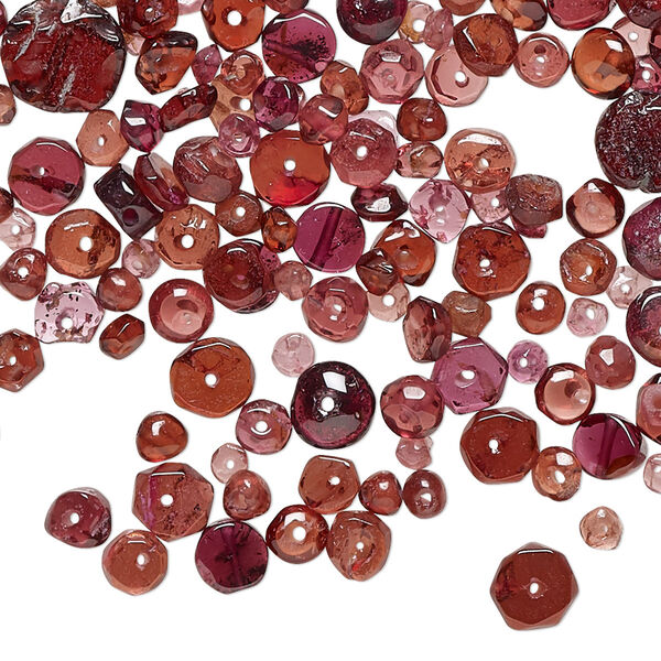 Bead mix, rhodolite garnet and garnet (natural), 3x2mm-7mm hand-cut mixed shapes with 0.4-1.4mm hole, C grade, Mohs hardness 7 to 7-1/2. Sold per 1-ounce pkg, approximately 250-300 beads. image number 0