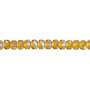 Bead, Czech fire-polished glass, honey AB, 5x4mm faceted rondelle. Sold per 15-1/2" to 16" strand.