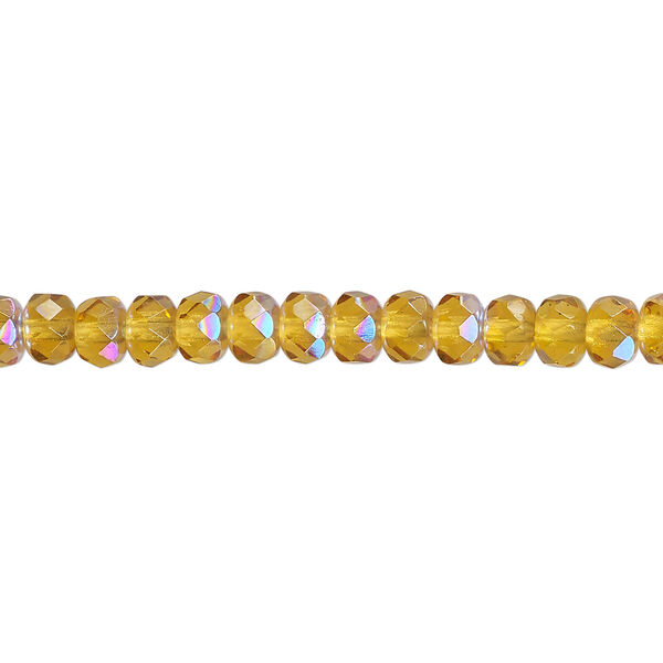 Bead, Czech fire-polished glass, honey AB, 5x4mm faceted rondelle. Sold per 15-1/2" to 16" strand. image number 0