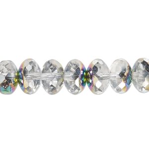 Bead, Czech fire-polished glass, clear vitrail, 11x7mm faceted rondelle. Sold per 15-1/2" to 16" strand.