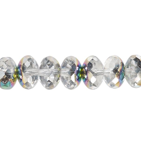 Bead, Czech fire-polished glass, clear vitrail, 11x7mm faceted rondelle. Sold per 15-1/2" to 16" strand. image number 0