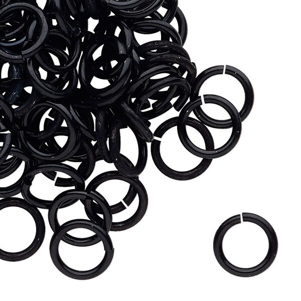 Jump ring, anodized tempered aluminum, black, 10mm round, 7.2mm inside diameter, 15 gauge. Sold per pkg of 100. image number 0