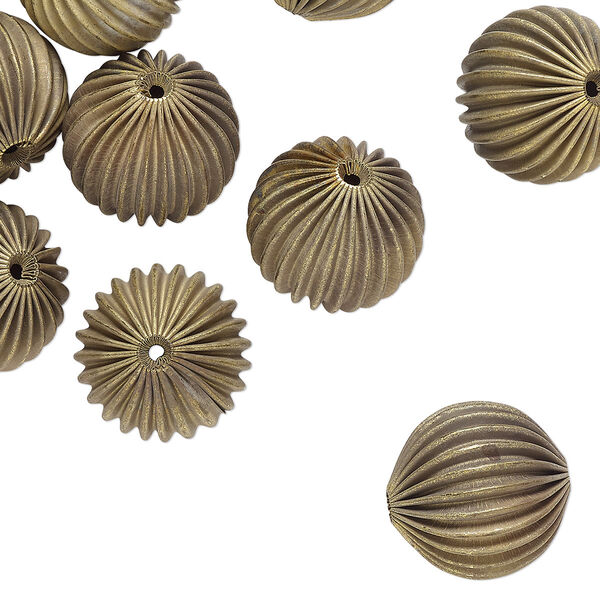 Bead, raw brass, 22-23mm corrugated round with 2.5mm hole. Sold per pkg of 12. image number 0