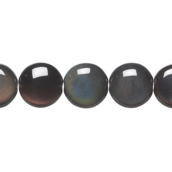 Rainbow obsidian 1pkg1, flat round bead natural A grade, 15.5-16 inch 12mm image number 0