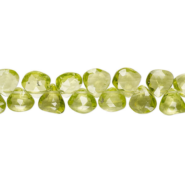 Bead, peridot (natural), 5-7mm hand-cut faceted flat teardrop with 0.4-1.4mm hole, B grade, Mohs hardness 6-1/2 to 7. Sold per 8-inch strand. image number 0