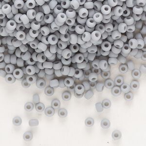 Seed bead, Miyuki, glass, pkg/50g, #8 rocaille, opaque matte grey, (RR-498F).