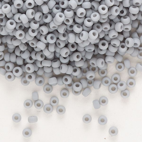 Seed bead, Miyuki, glass, pkg/50g, #8 rocaille, opaque matte grey, (RR-498F). image number 0