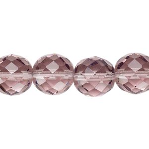Bead, Czech fire-polished glass, pkg/15-1/2 to 16 inches, 12mm faceted round, transparent lavender, (20020).