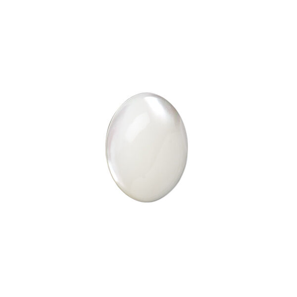 Cabochon, mother-of-pearl shell (bleached), white, 16x12mm calibrated oval, Mohs hardness 3-1/2. Sold per pkg of 2. image number 0