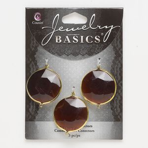 Link, gold-finished "pewter" (zinc-based alloy) and acrylic, purple, 26mm 2-sided round. Sold per pkg of 3.