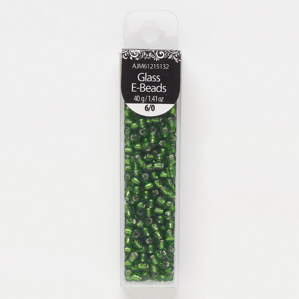 Seed bead, glass, pkg/40g, #6 round, translucent silver-lined green. image number 0