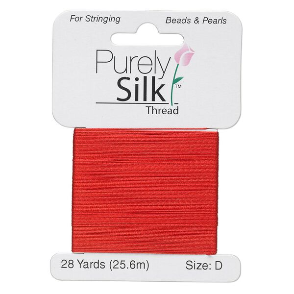 Thread, Purely Silk™, red, size D. Sold per 28-yard card. image number 0