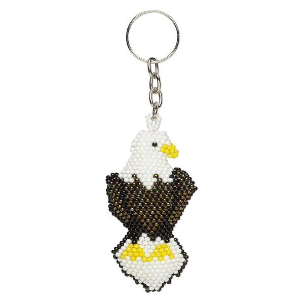 Keychain, glass and steel, multicolored, 4-1/2 inches with 66x38mm 3D eagle and 22mm split ring. Sold individually. image number 0