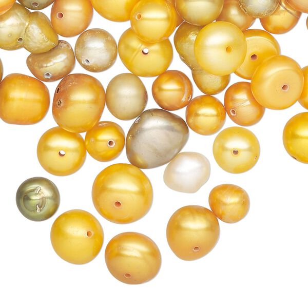 Pearl mix, cultured freshwater (dyed), multi-yellow, 5-8mm mixed shape, D grade, Mohs hardness 2-1/2 to 4. Sold per 2-ounce pkg. image number 0