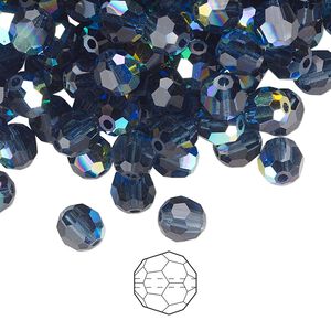 Bead 288pk Montana AB, Preciosa Czech crystal 6mm round