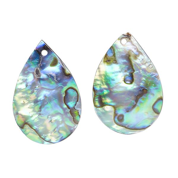 Drop, paua shell (natural), 26x18mm hand-cut top-drilled teardrop, Mohs hardness 3-1/2. Sold per pkg of 2. image number 0