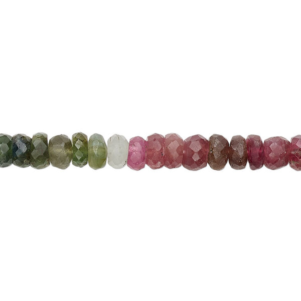 Bead, multi-tourmaline (natural), 4x2mm-5x4mm hand-cut faceted rondelle, B- grade, Mohs hardness 7 to 7-1/2. Sold per 12-inch strand. image number 0