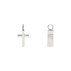 Drop, stainless steel, 9x6mm double-sided cross. Sold per pkg of 2.