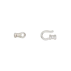 Clasp, JBB Findings, hook-and-eye, sterling silver, 13x6mm with crimp ends, 1.2mm inside diameter. Sold per pkg of 2.