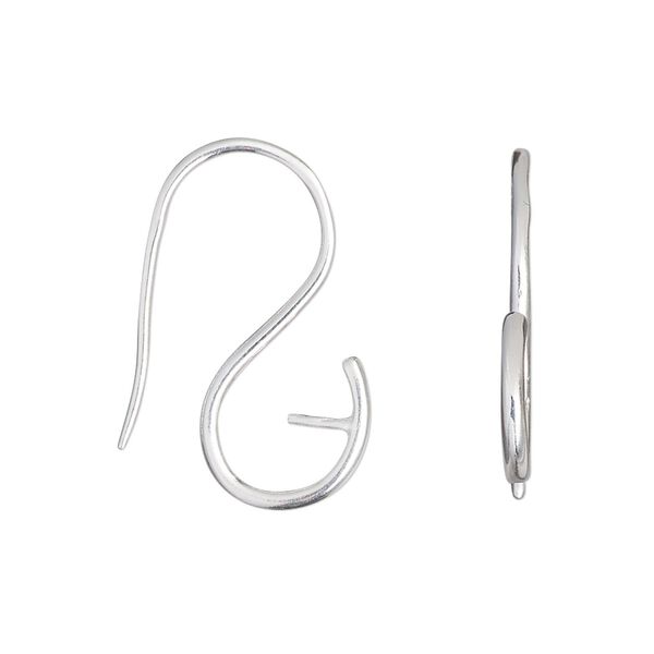 Ear wire 1pkg2 sterling silver, 25mm / 4mm peg / half-drilled / 8mm round setting, 17 gauge 1 pair image number 0