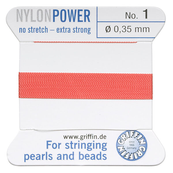 Thread, Griffin, nylon, coral, size #1. Sold per 2-meter card (approximately 78 inches). image number 0