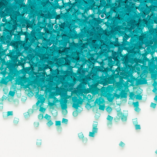 Seed bead, Delica®, glass, pkg/7.5g, #11 round, opaque silk satin inside dyed color aqua green (DB-1813). image number 0