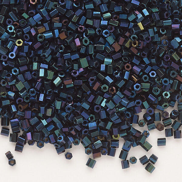 Seed bead, Dyna-Mites™, glass, pkg/40g, #11 2-cut hex, opaque iris blue, (90501 11/0 2CUT). image number 0