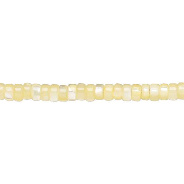 Bead, mother-of-pearl shell (dyed), yellow, 3x2mm heishi, Mohs hardness 3-1/2. Sold per 15-1/2 to 16-inch strand. image number 0