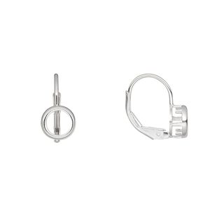 Ear wire leverback 1pkg2 Bezelite sterling silver, 14.5mm / 6mm round 4-prong setting, 1 pair