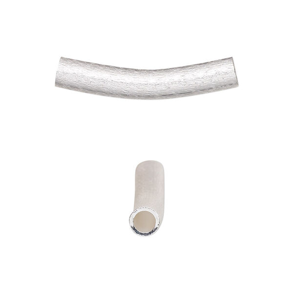 Bead, silver-plated brass, 23x5mm textured curved tube. Sold per pkg of 10. image number 0