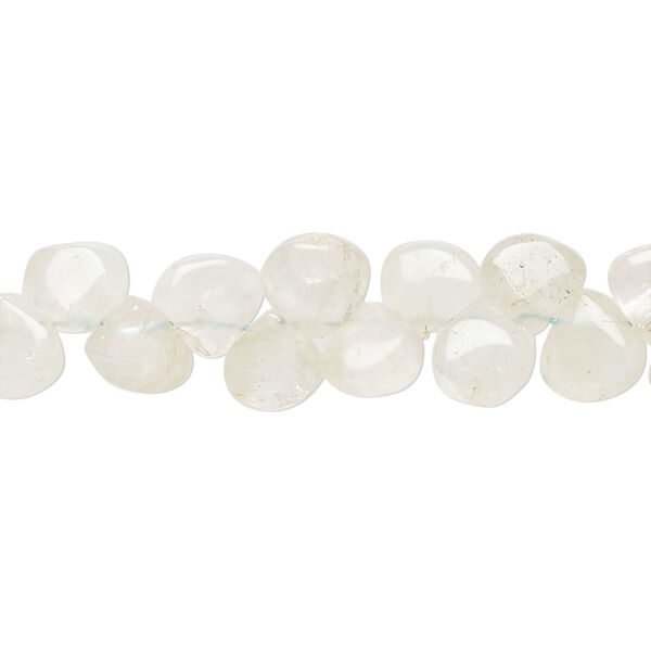 Goshenite 1pkg1, hand-cut top-drilled puffed teardrop bead natural C- grade, 14 inch 6-7mm image number 0