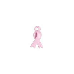 Charm, enamel and pewter (tin-based alloy), pink, 10.5x7mm 3D awareness ribbon. Sold individually.
